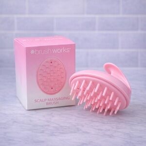 🎀 Brush Works Scalp Massaging Brush Pink Silicone Hair & Scalp Exfoliator NIB